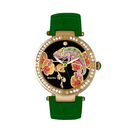 Bertha Camilla Mother-Of-Pearl Leather-Band Watch - Green - BTHBR6206