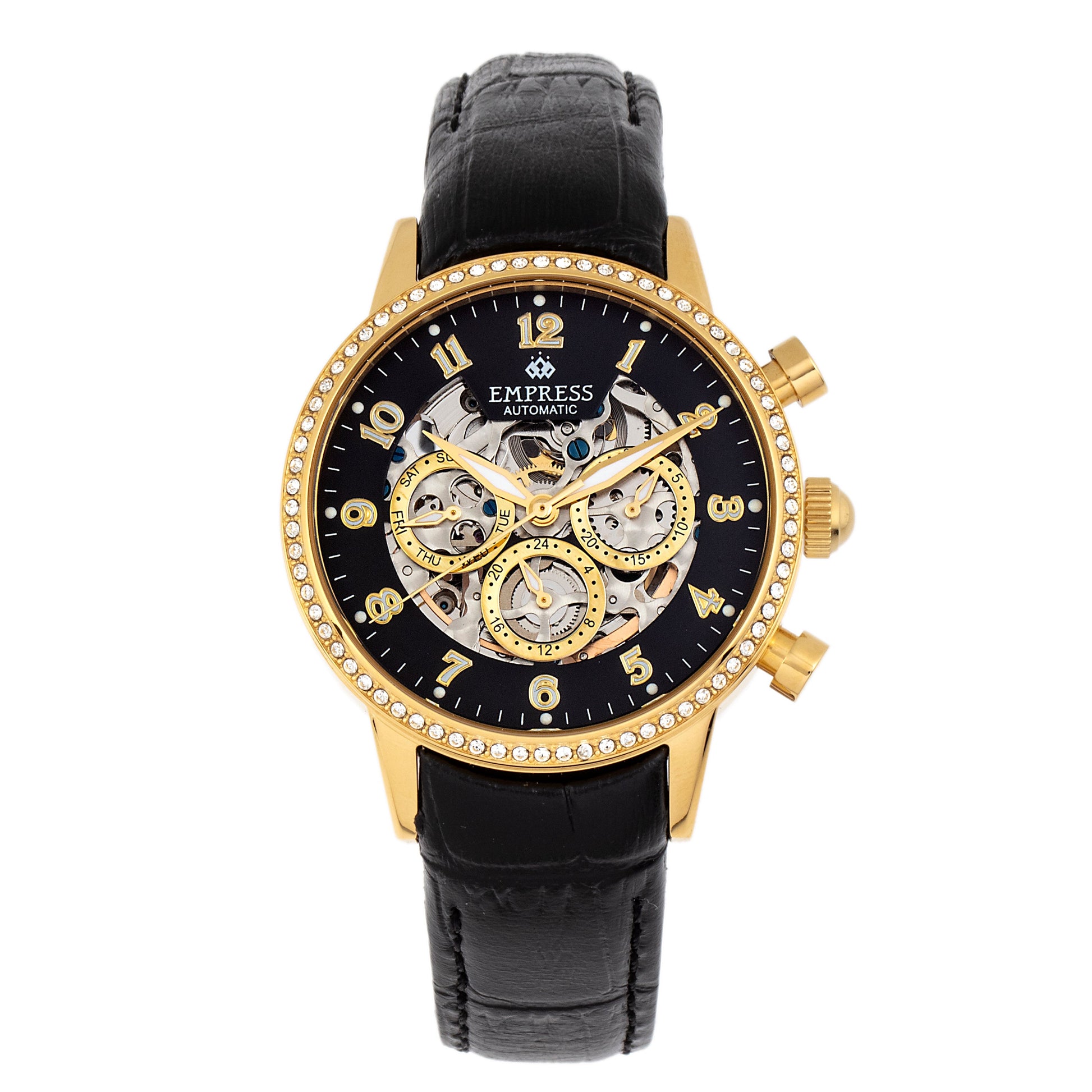 Empress Beatrice Automatic Skeleton Dial Leather-Band Watch w/Day/Date - Gold/Black - EMPEM2004