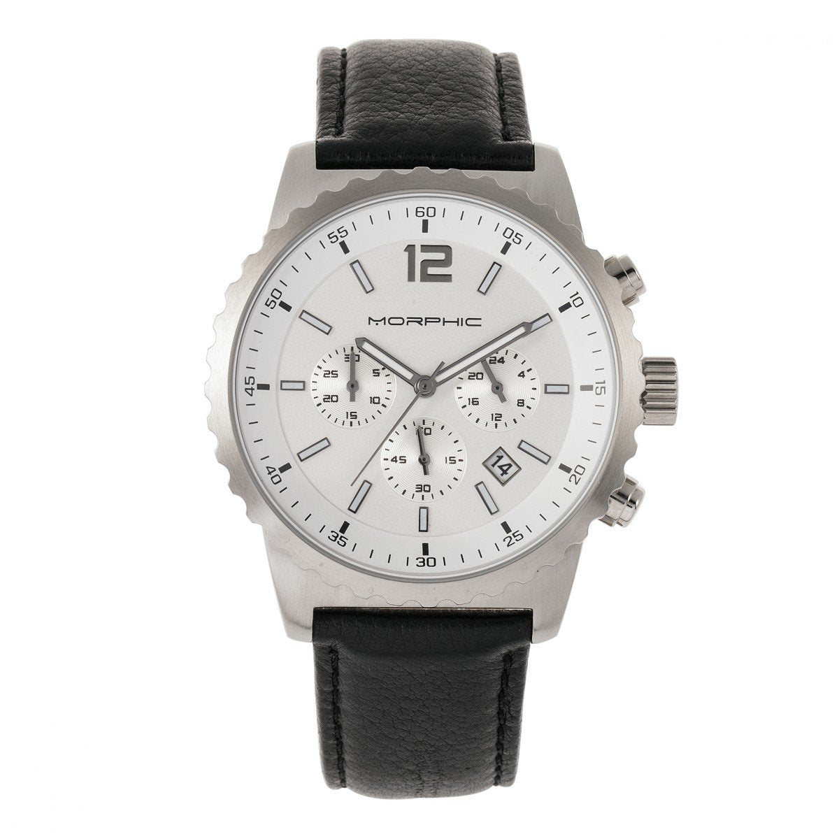 Morphic M67 Series Chronograph Leather-Band Watch w/Date - Silver/Black - MPH6701