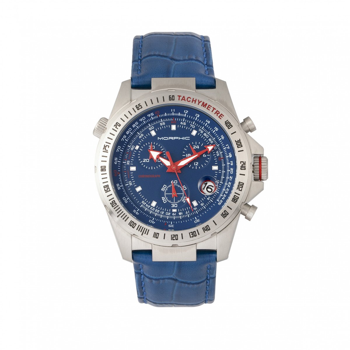 Morphic M36 Series Leather-Band Chronograph Watch - Silver/Blue - MPH3603