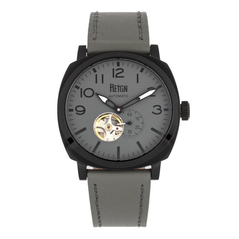 Reign Napoleon Automatic Semi-Skeleton Leather-Band Watch