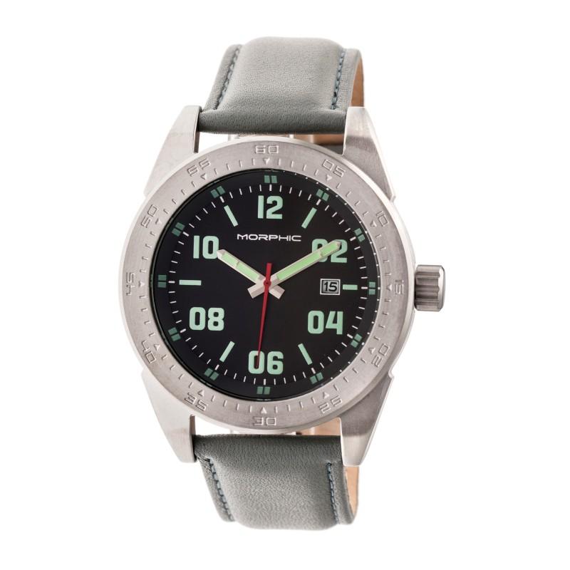 Morphic M63 Series Leather-Band Watch w/Date