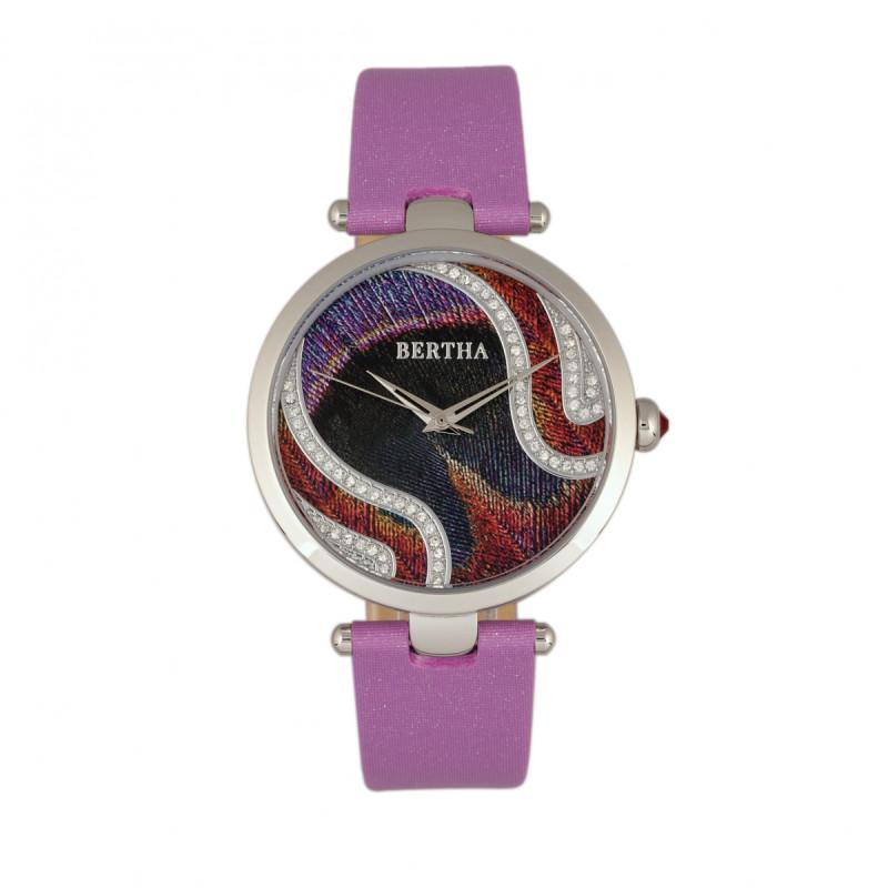 Bertha Trisha Leather-Band Watch w/Swarovski Crystals