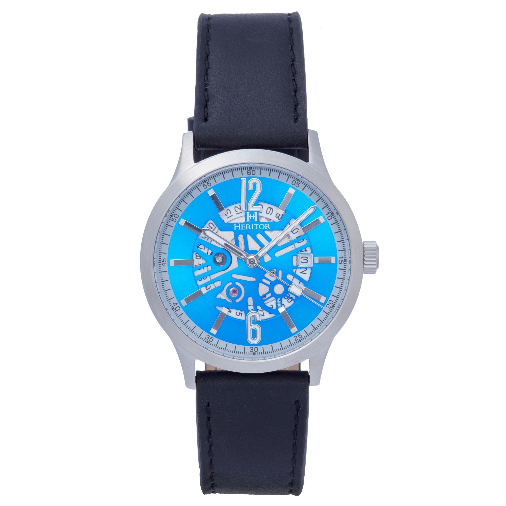 Heritor Automatic Dayne Leather-Band Watch w/Date - Blue/White - HERHS2607