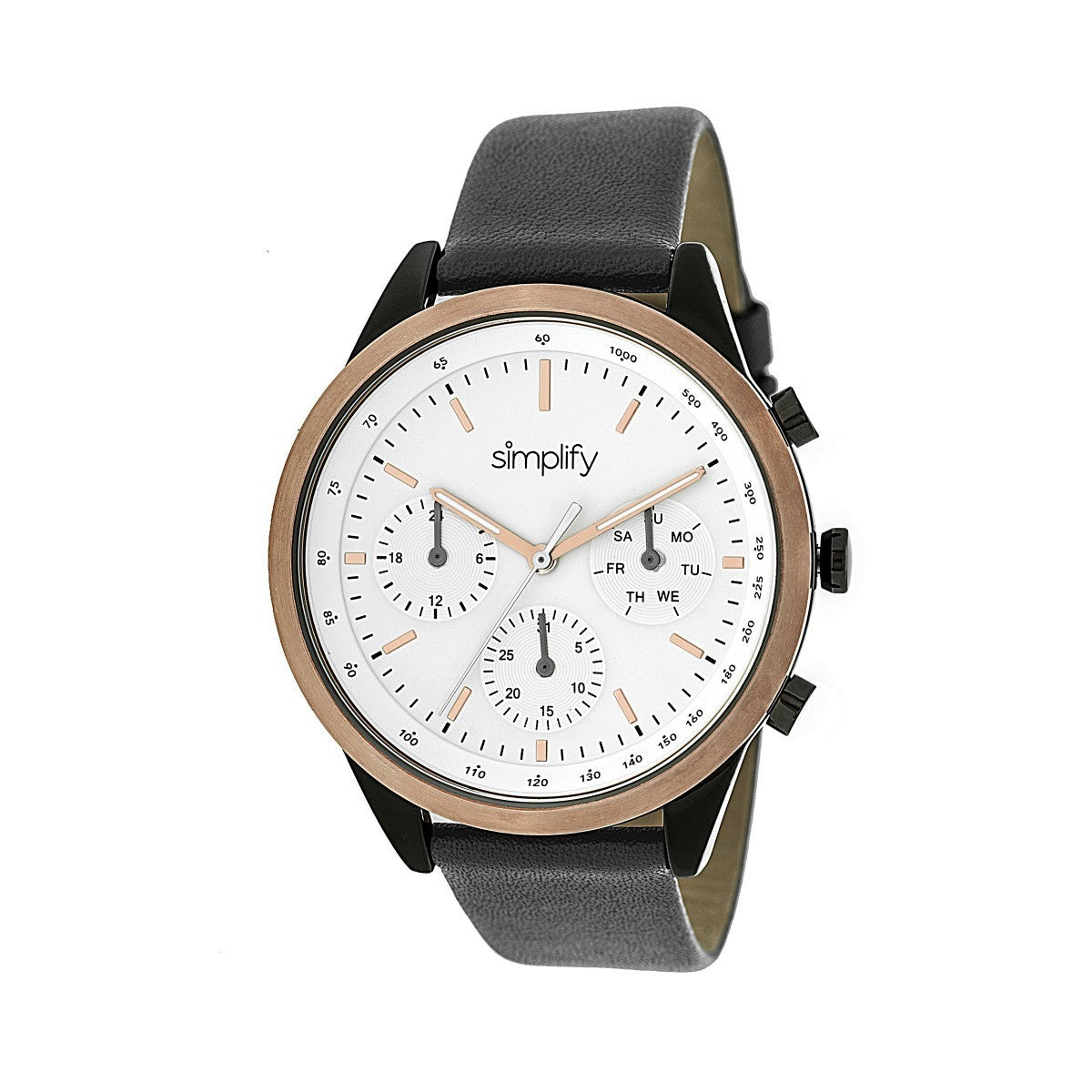Simplify The 3800 Leather-Band Watch w/ Day/Date - Rose Gold/White - SIM3805