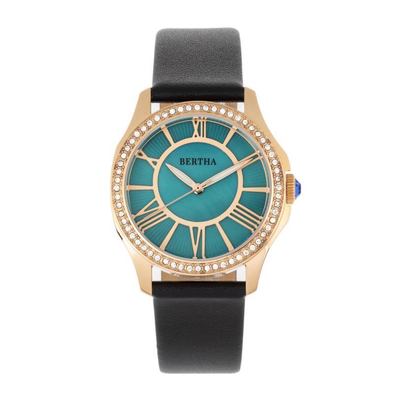 Bertha Donna Mother-of-Pearl Leather-Band Watch