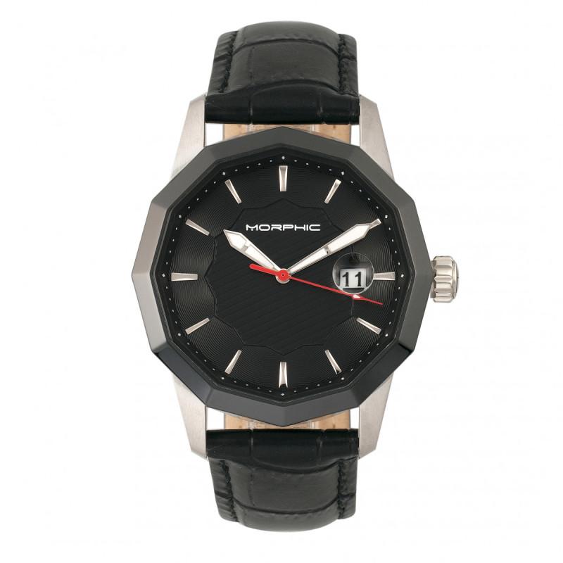 Morphic M56 Series Leather-Band Watch w/Date