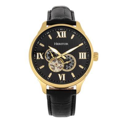 Heritor Automatic Harding Semi-Skeleton Leather-Band Watch