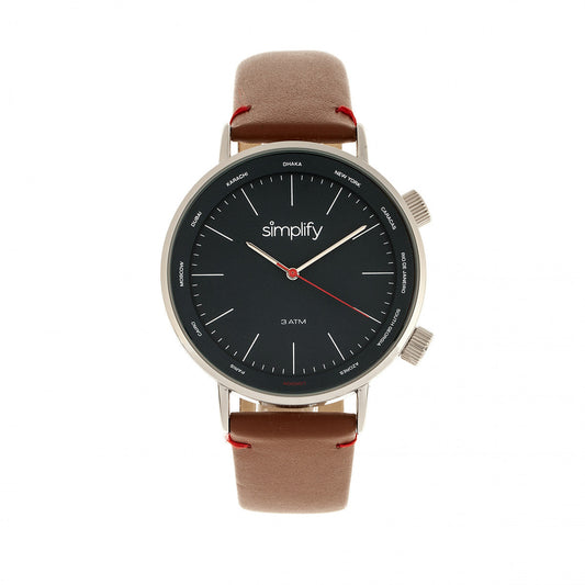 Simplify The 3300 Leather-Band Watch - Brown/Navy - SIM3303