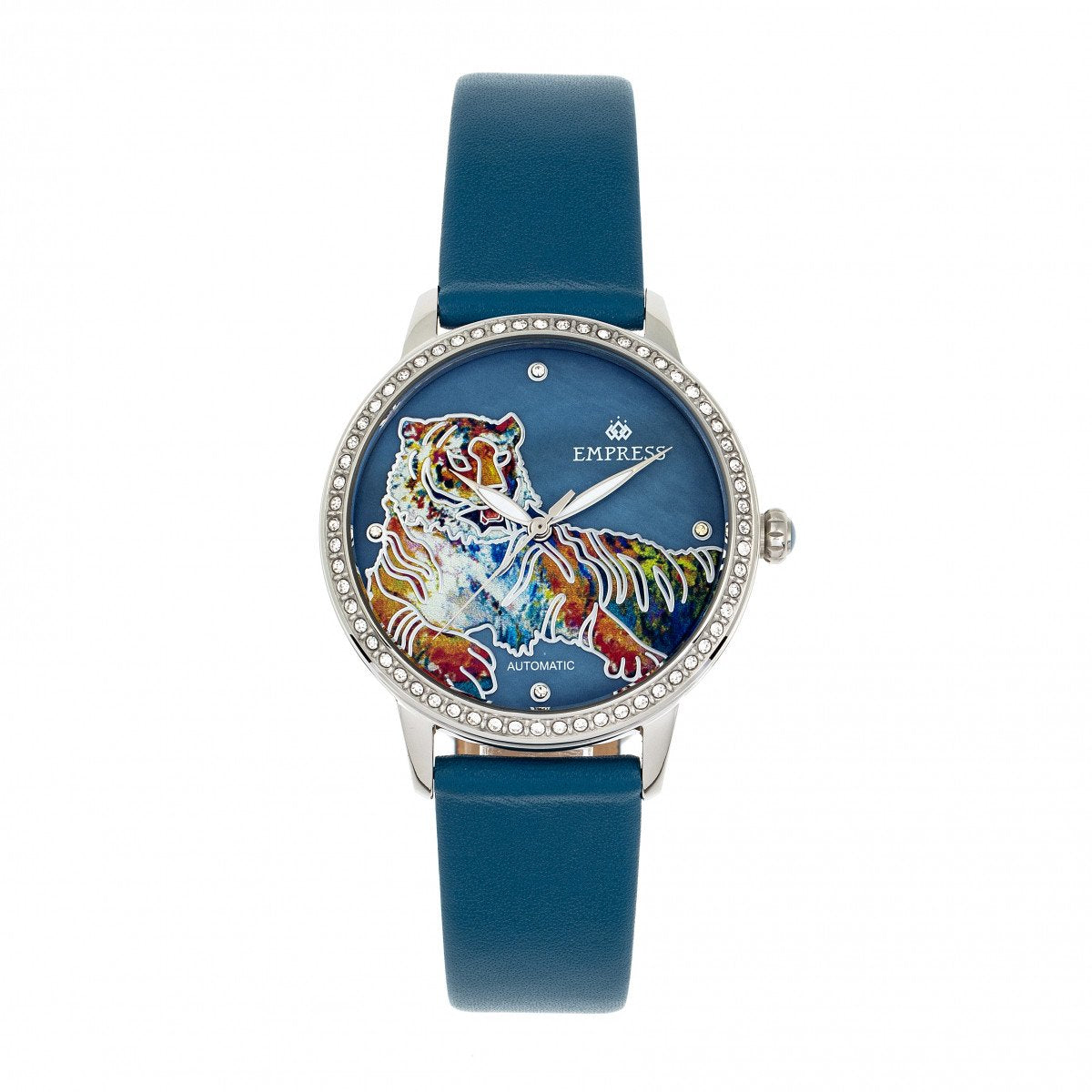 Empress Diana Automatic Engraved MOP Leather-Band Watch - Blue - EMPEM3002