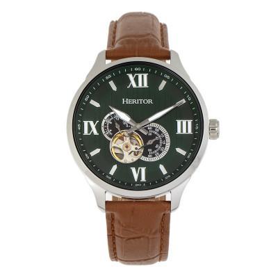 Heritor Automatic Harding Semi-Skeleton Leather-Band Watch