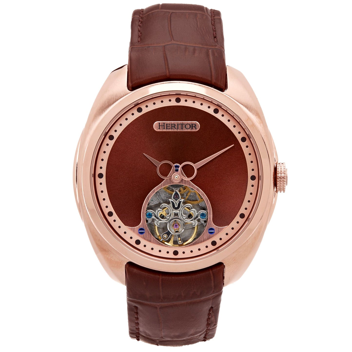 Heritor Automatic Roman Semi-Skeleton Leather-Band Watch - Rose Gold/Light Brown - HERHS2204