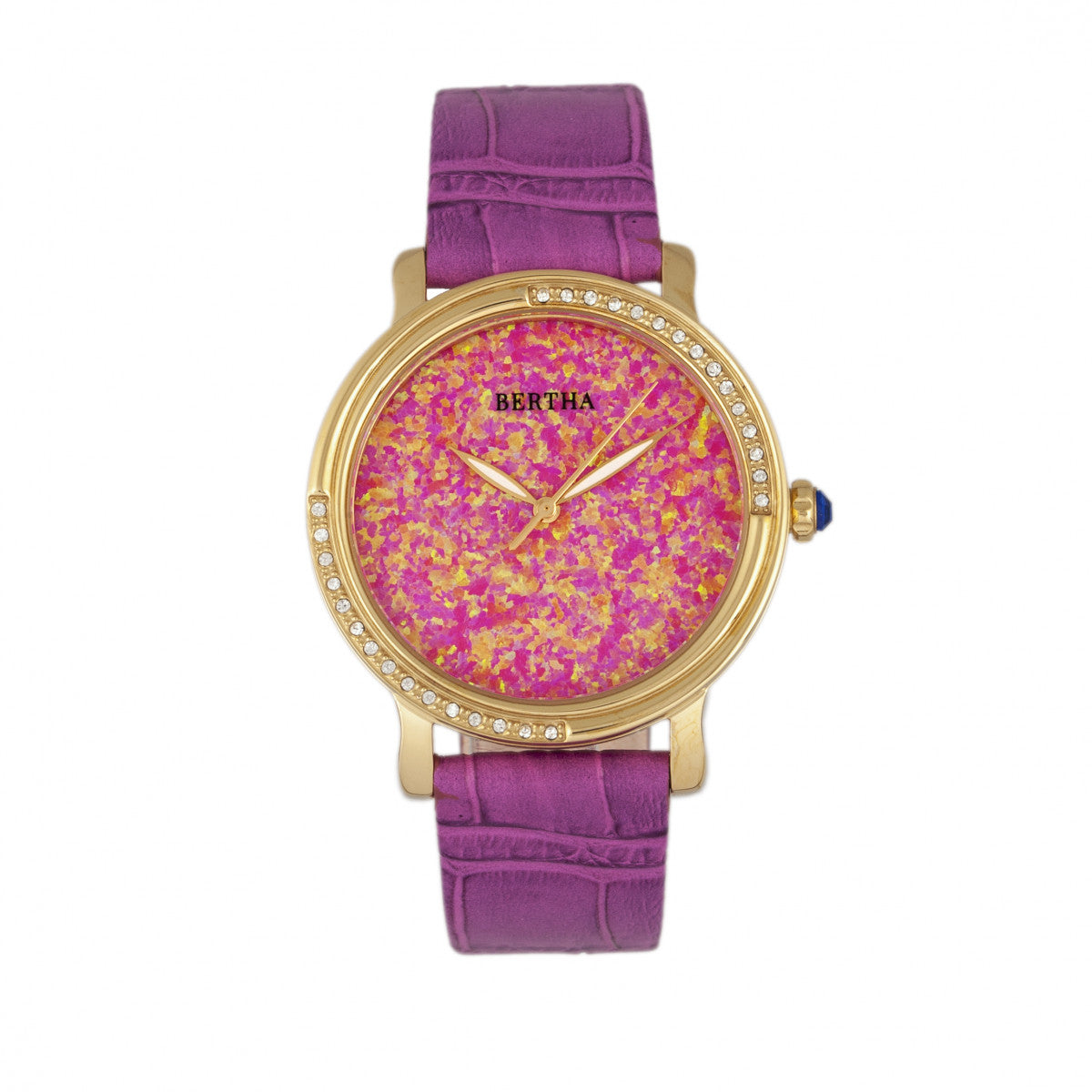 Bertha Courtney Opal Dial Leather-Band Watch - Hot Pink - BTHBR7903