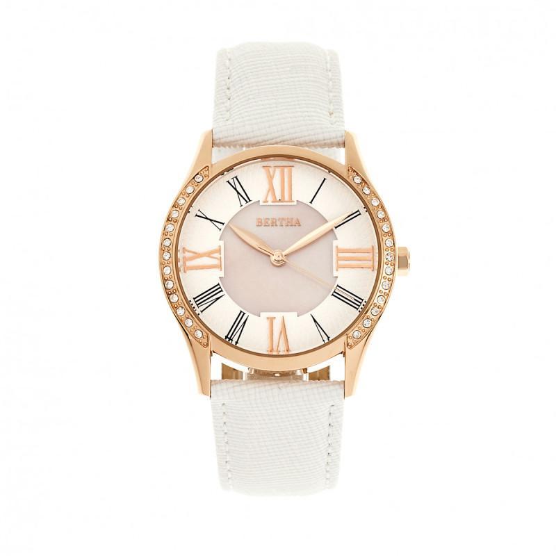 Bertha Sadie Mother-of-Pearl Leather-Band Watch