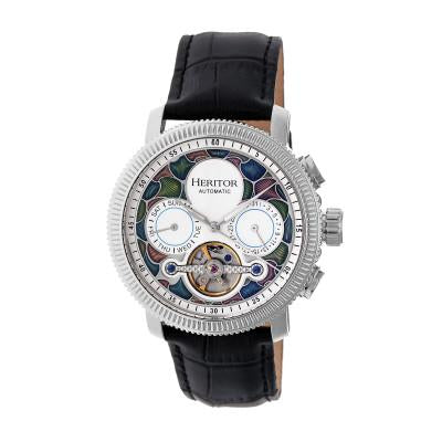 Heritor Automatic Aura Men's Semi-Skeleton Leather-Band Watch - Ruumur