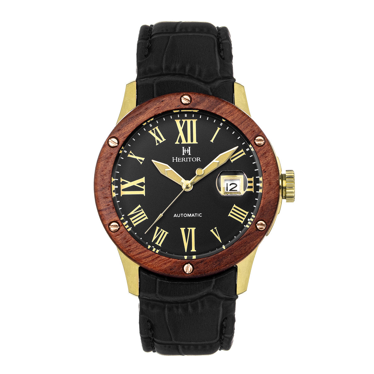 Heritor Automatic Everest Wooden Bezel Leather Band Watch /Date - Ruumur