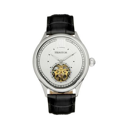 Heritor Automatic Hayward Semi-Skeleton Leather-Band Watch