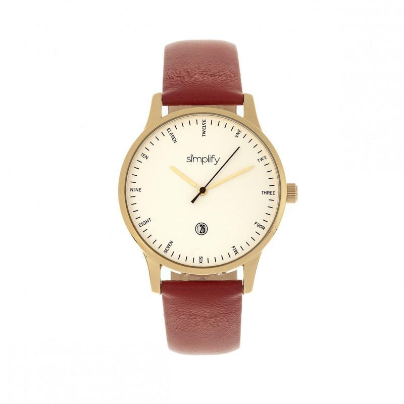 Simplify The 4300 Leather-Band Watch w/Date