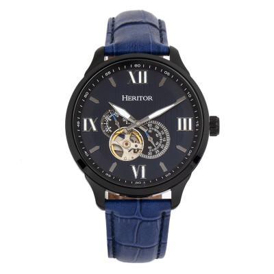 Heritor Automatic Harding Semi-Skeleton Leather-Band Watch