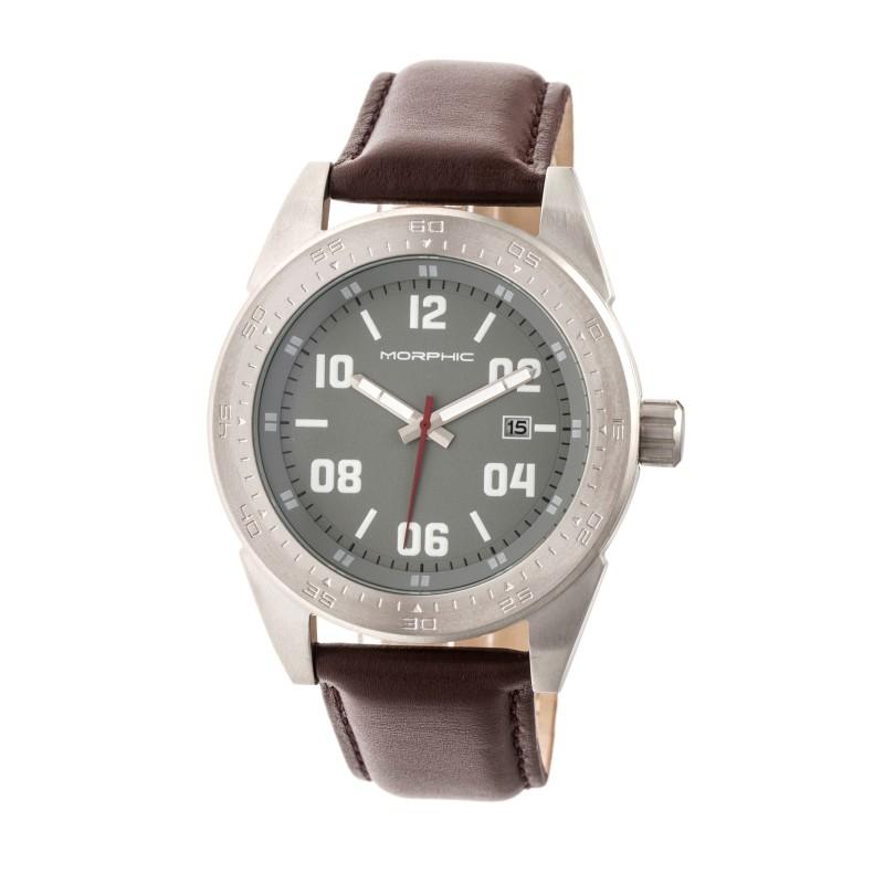 Morphic M63 Series Leather-Band Watch w/Date