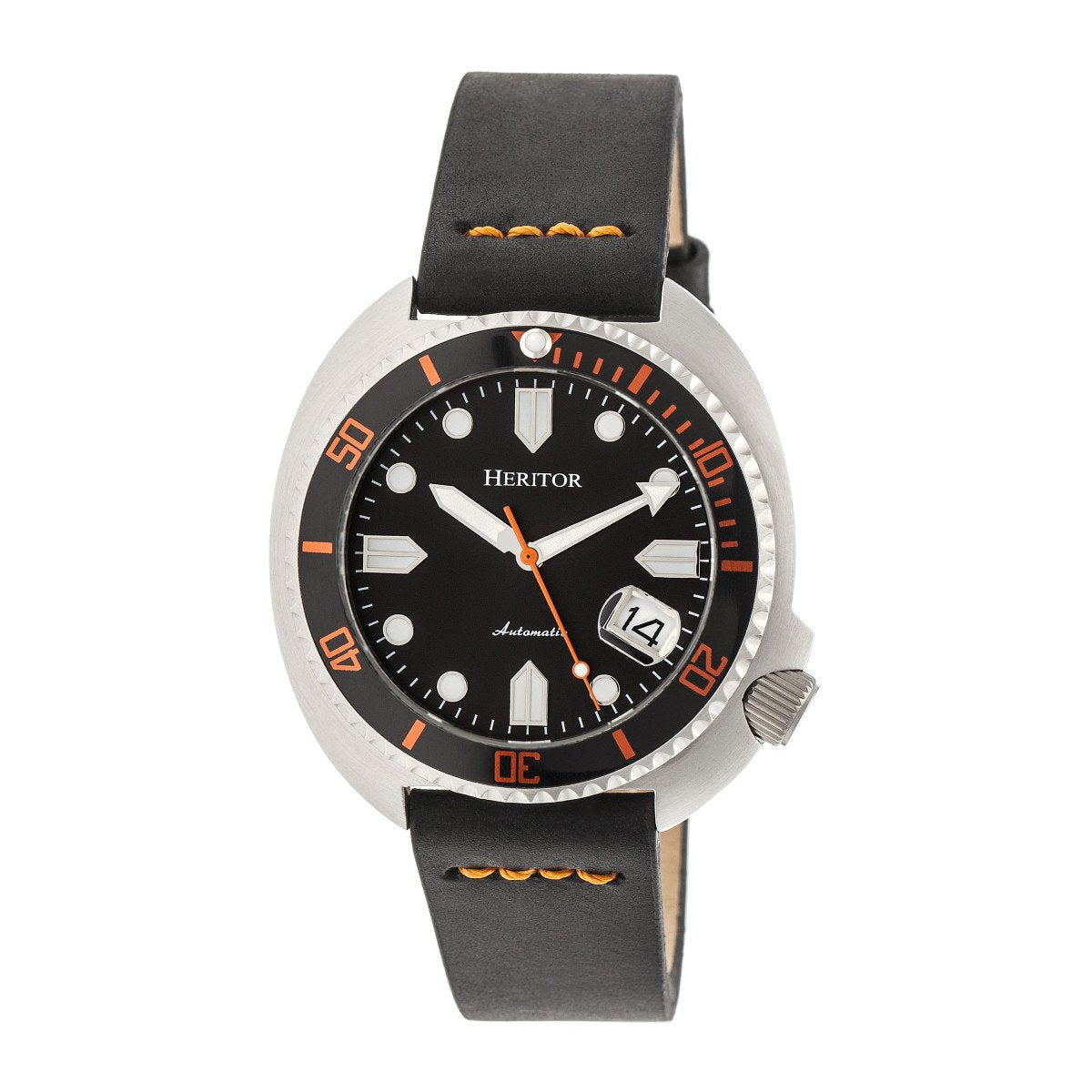 Heritor Automatic Morrison Leather-Band Watch w/Date - Silver/Black-Orange - HERHR7602