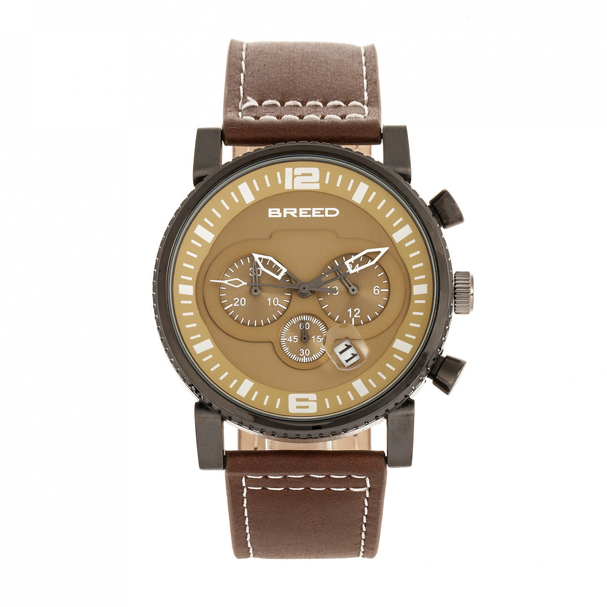 Breed Ryker Chronograph Leather-Band Watch w/Date - Brown/Camel - BRD8205