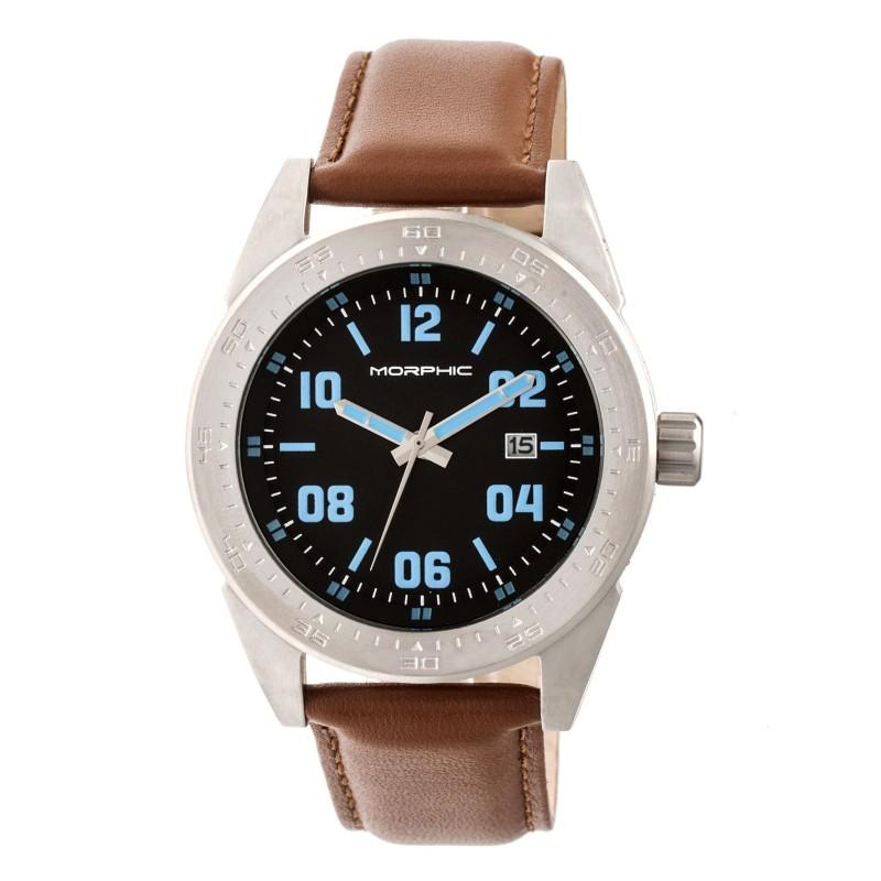 Morphic M63 Series Leather-Band Watch w/Date