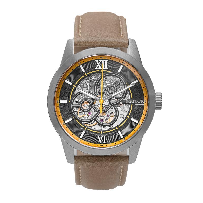 Heritor Automatic Jonas Leather-Band Skeleton Watch - Ruumur