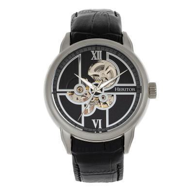 Heritor Automatic Sanford Semi-Skeleton Leather-Band Watch - Ruumur