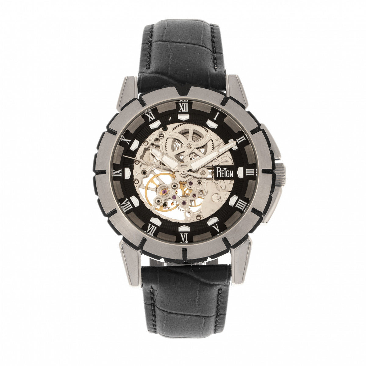 Reign Philippe Automatic Skeleton Leather-Band Watch - Black/Silver - REIRN4604