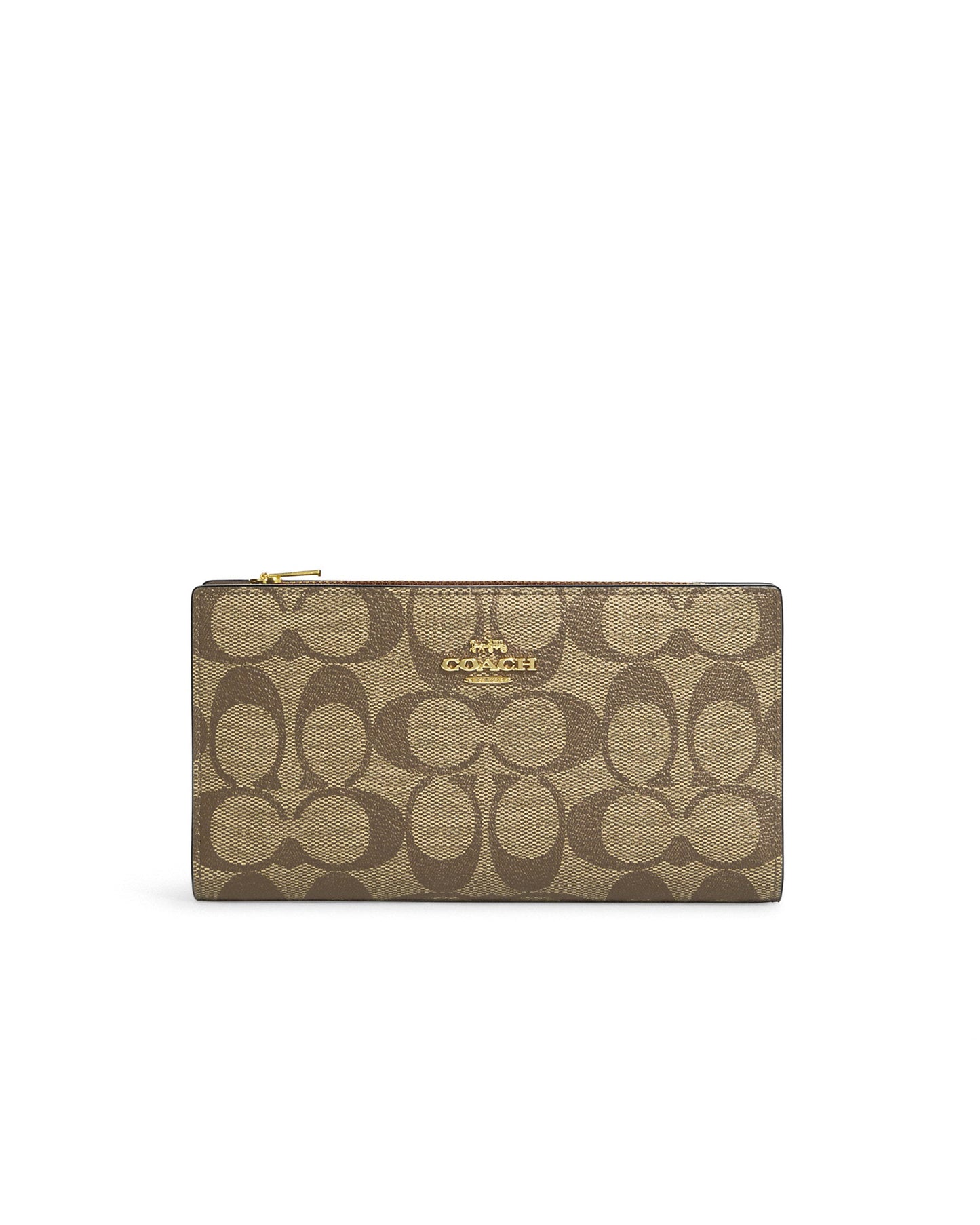 title:Coach Women's Slim Zip Wallet In Signature Canvas;color:Khaki / Saddle