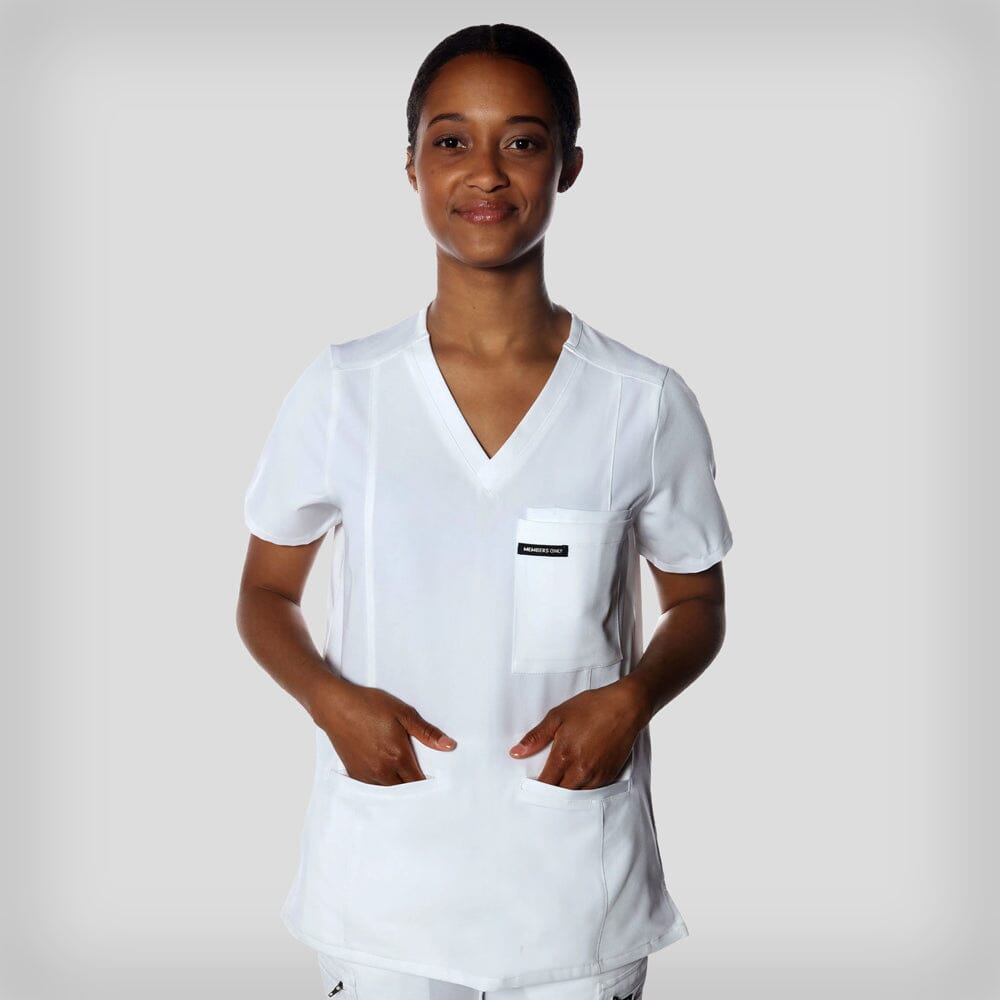 Siena 5-Pocket Scrub Top Womens Scrub Top Members Only Official White X-Small 