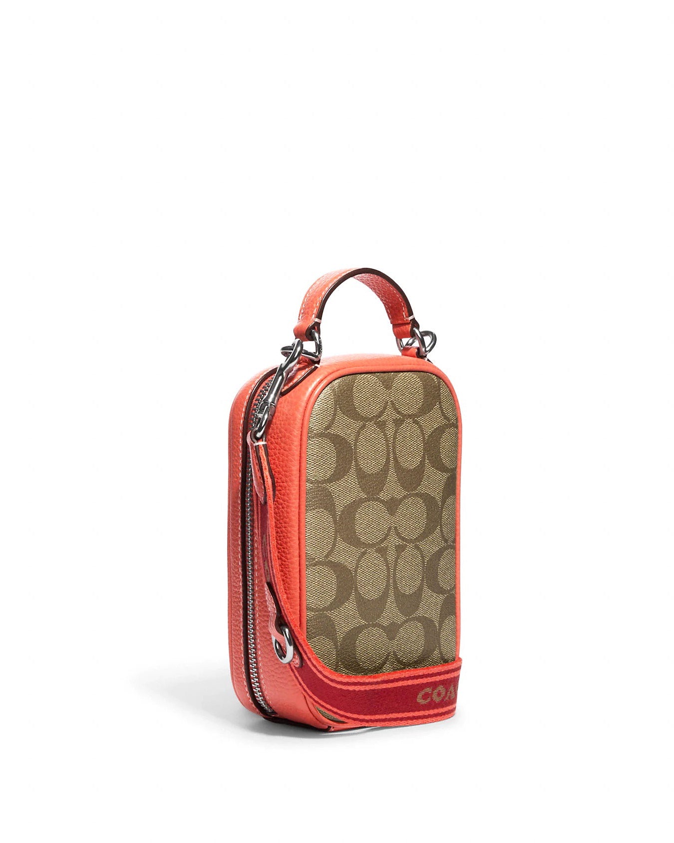 title:Coach Women's Eva Phone Crossbody In Signature Canvas;color:Khaki / Tangerine