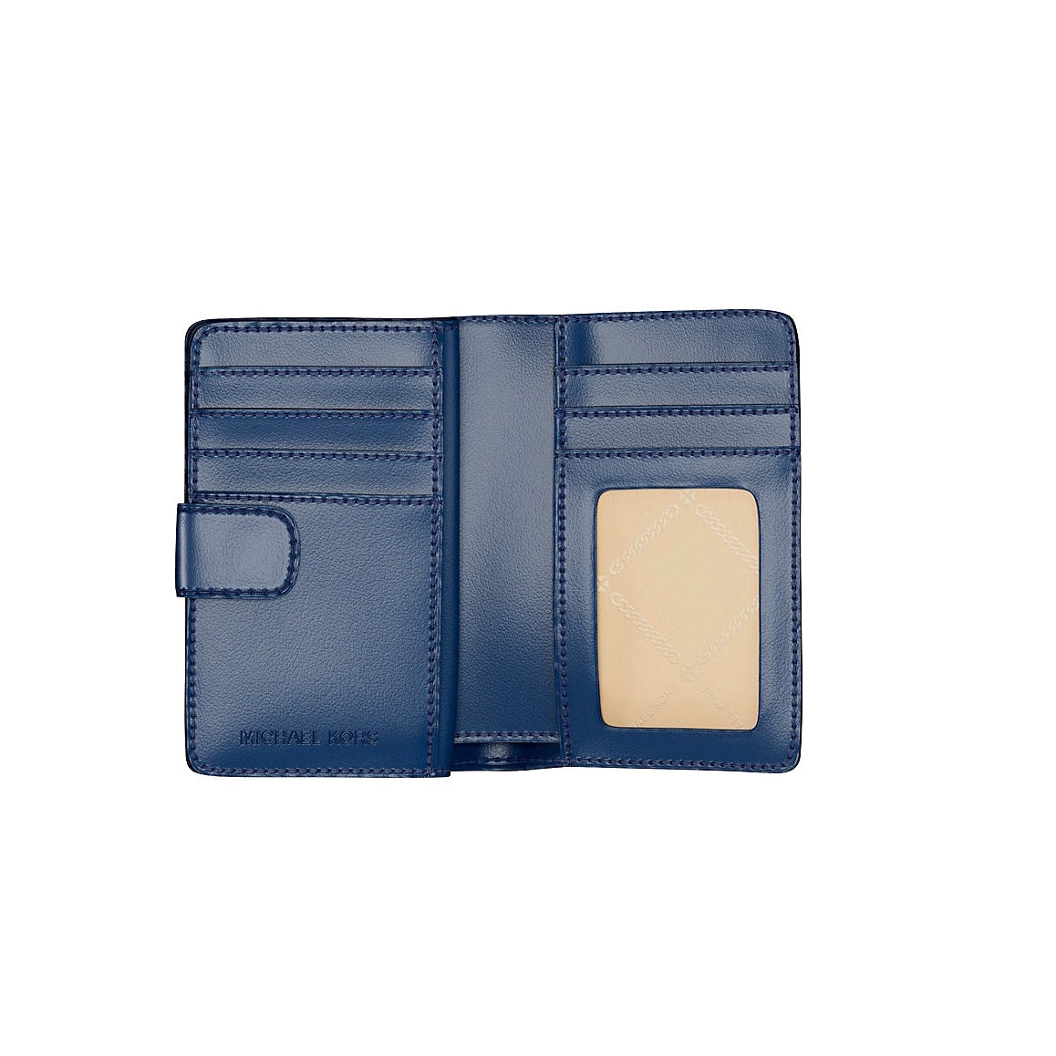 title:Michael Kors Women's Jet Set Travel Medium Bifold Two-Tone Logo Wallet;color:Navy Multi