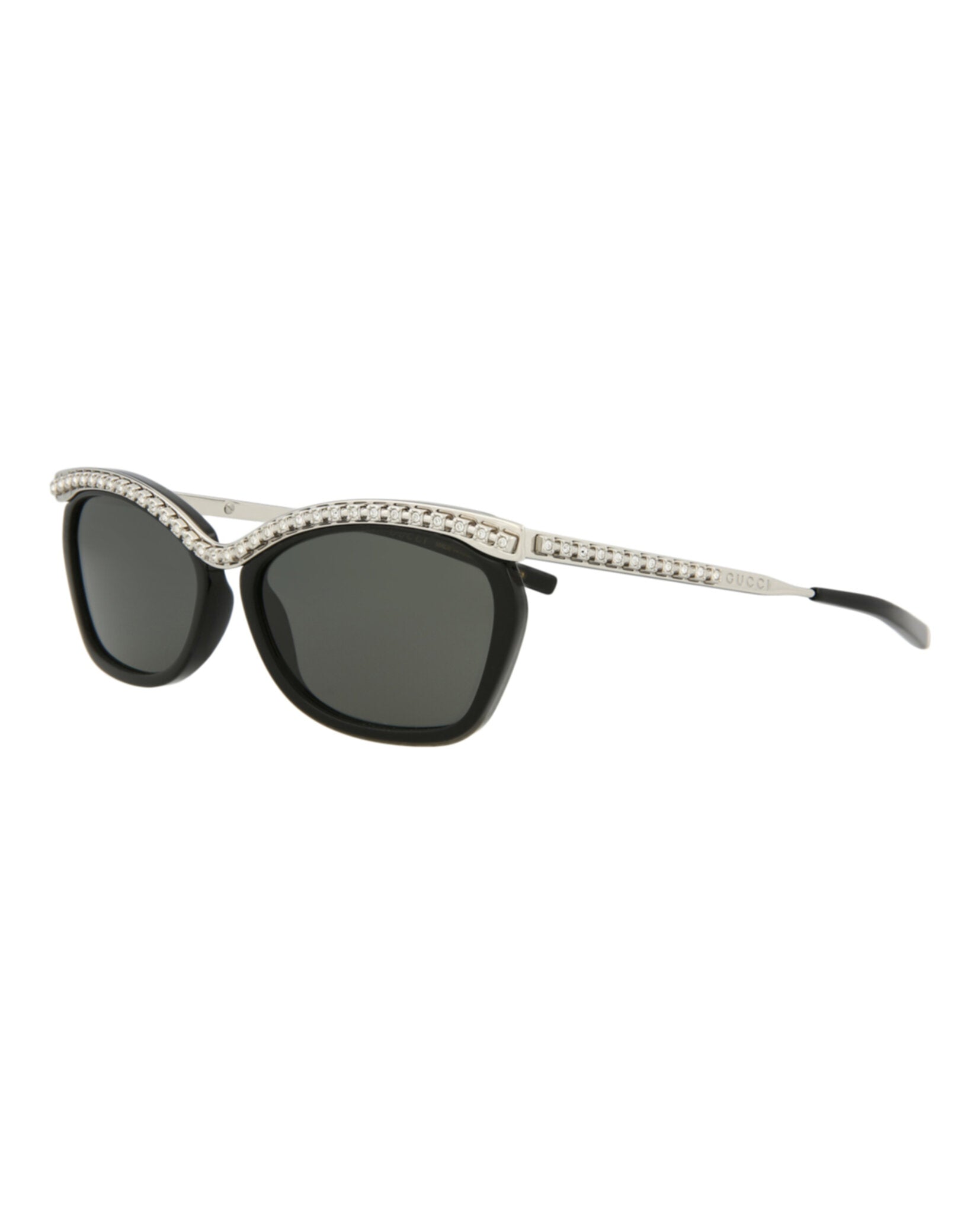 title:Gucci Square-Frame Acetate Sunglasses, style # GG0617S-30008121002;color:Black Silver Grey