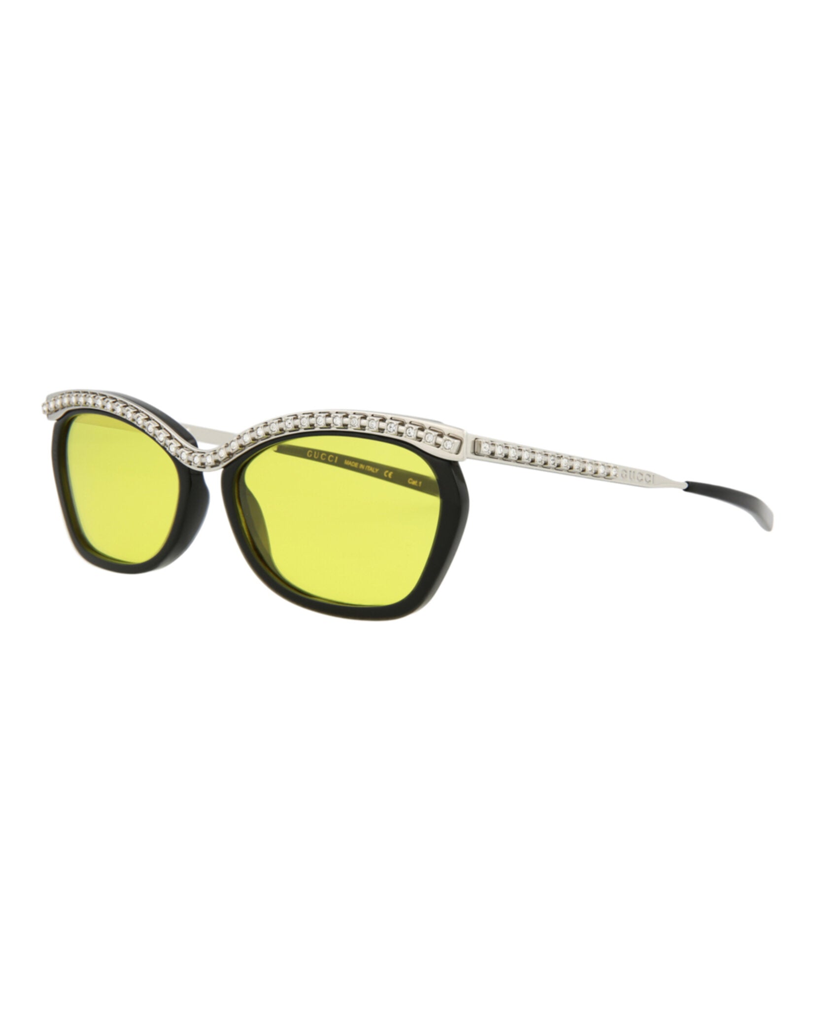 title:Gucci Square-Frame Acetate Sunglasses, style # GG0617S-30008121003;color:Black Silver Yellow