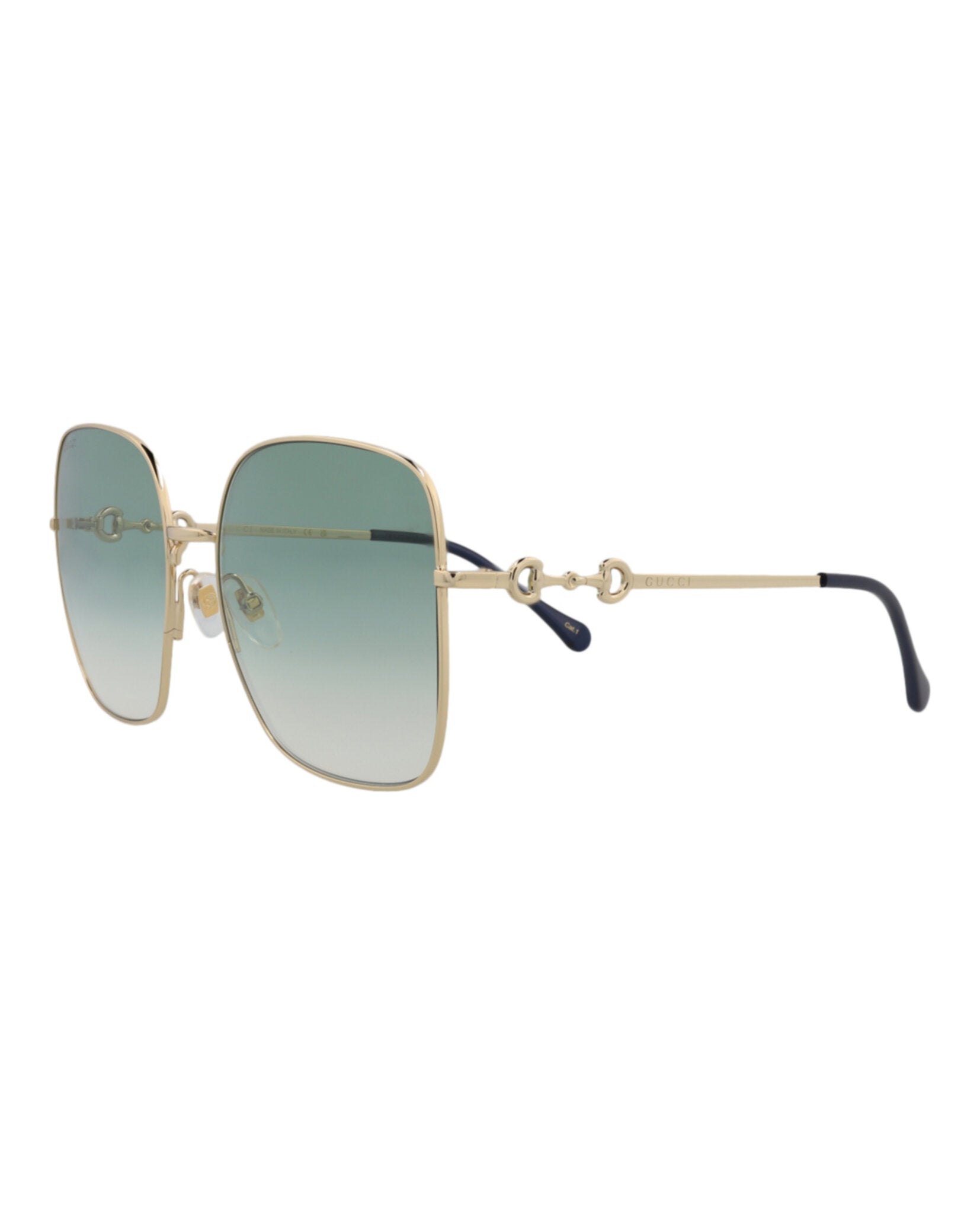 title:Gucci Square-Frame Metal Sunglasses, style # GG0879S-30010269003;color:Gold Gold Green