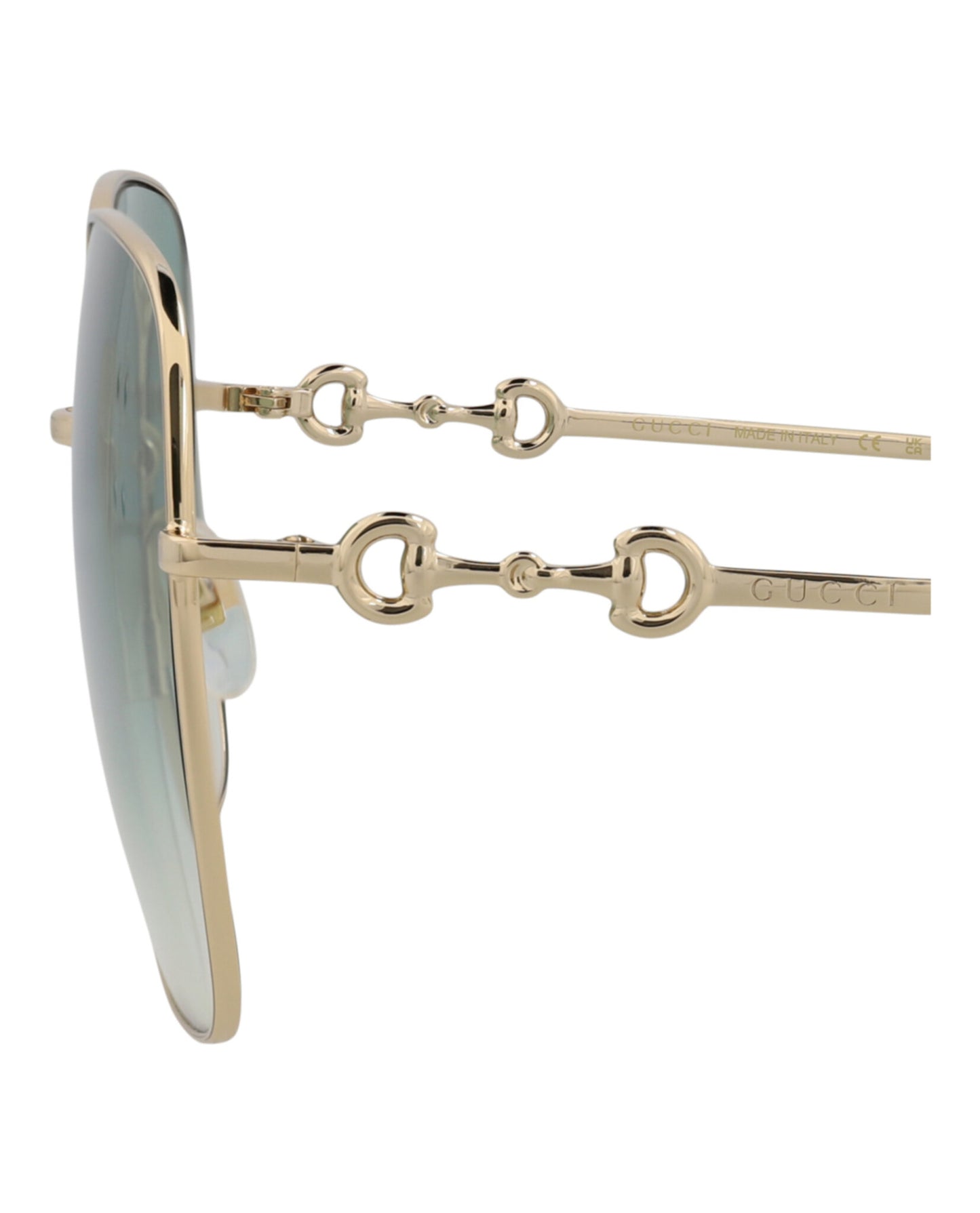 title:Gucci Square-Frame Metal Sunglasses, style # GG0879S-30010269003;color:Gold Gold Green