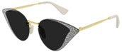 title:Gucci Cat Eye-Frame Metal Sunglasses, style # GG0898S-30010504001;color:Gold Gold Grey