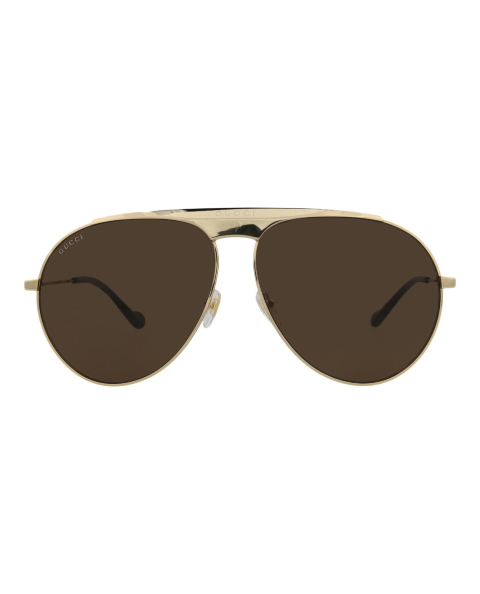 title:Gucci Aviator-Frame Metal Sunglasses, style # GG0908S-30010529001;color:Gold Gold Brown