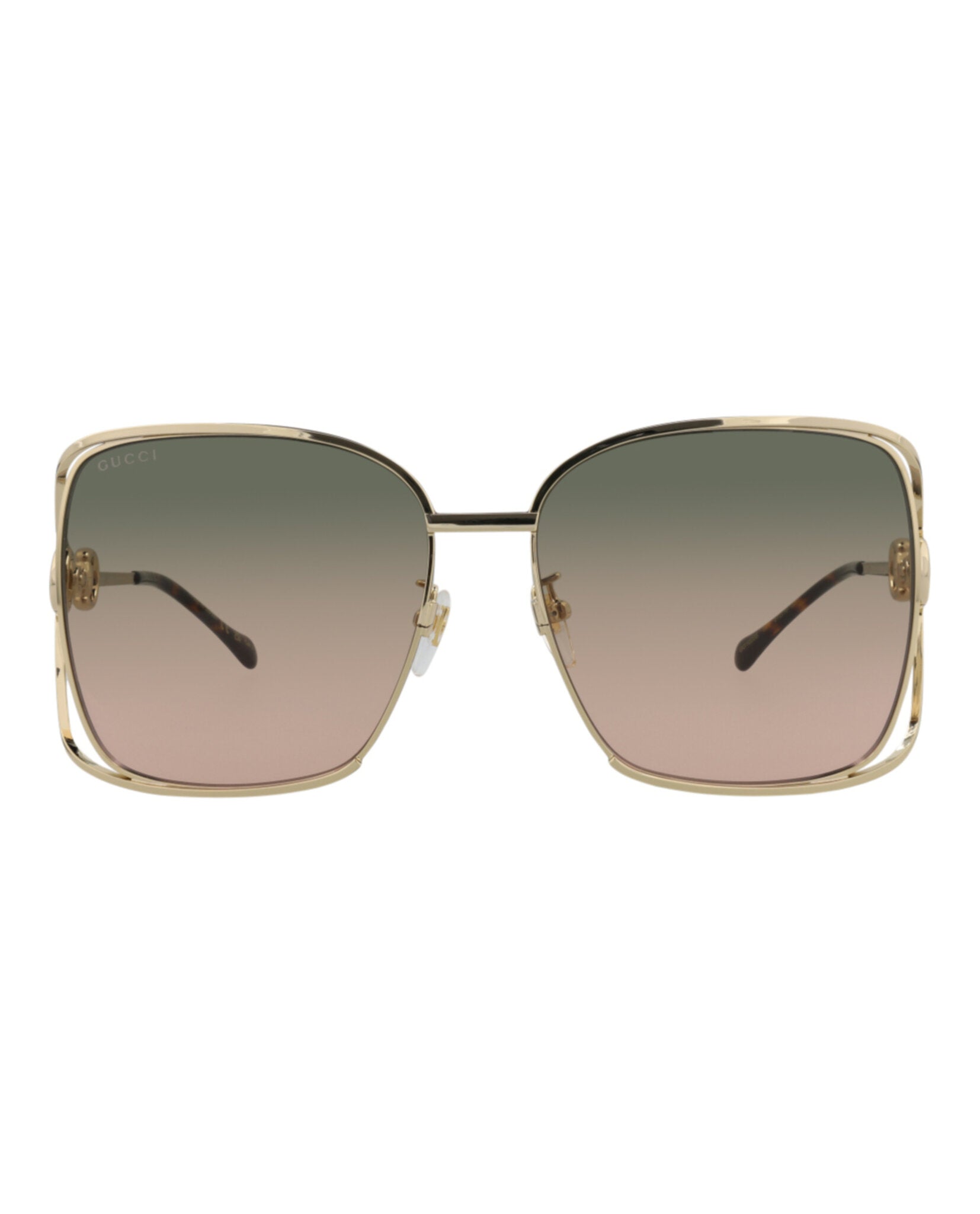 title:Gucci Square-Frame Metal Sunglasses, style # GG1020S-30011745001;color:Gold Gold Green