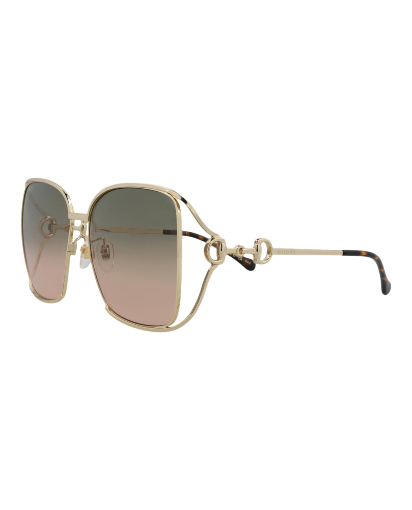 title:Gucci Square-Frame Metal Sunglasses, style # GG1020S-30011745001;color:Gold Gold Green