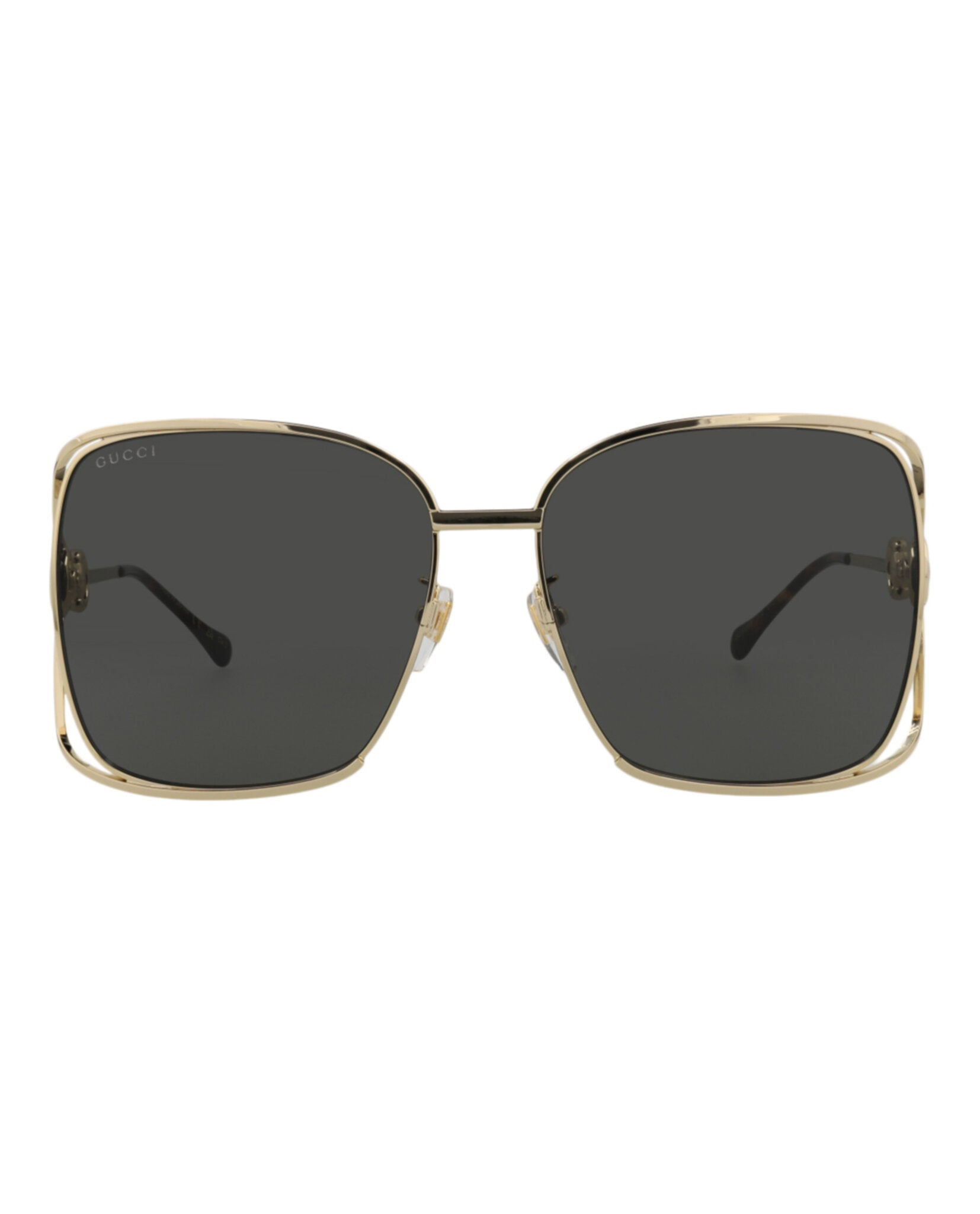 title:Gucci Square-Frame Metal Sunglasses;color:Gold Gold Grey