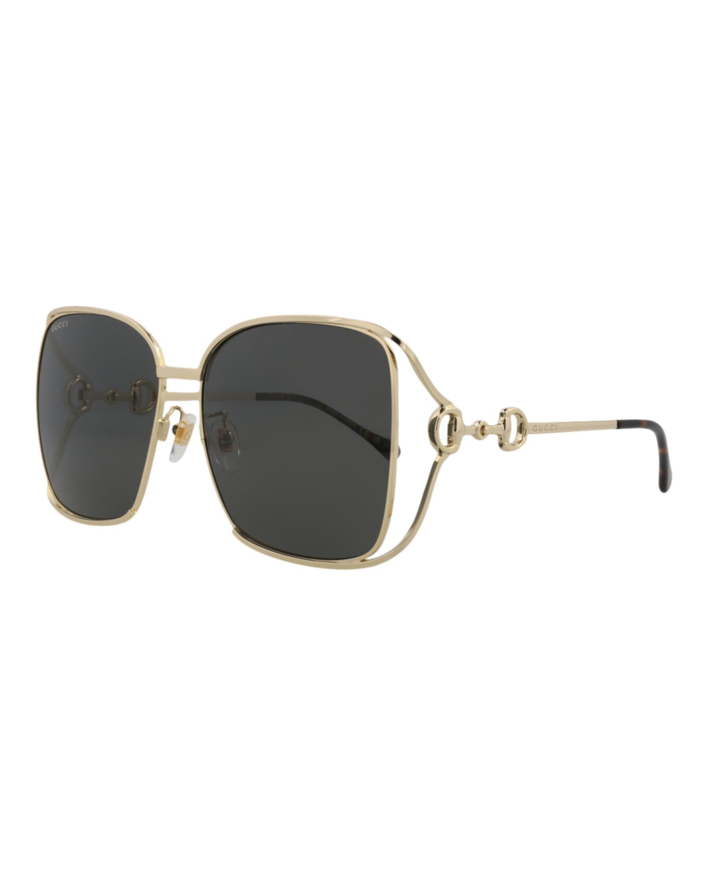 title:Gucci Square-Frame Metal Sunglasses;color:Gold Gold Grey