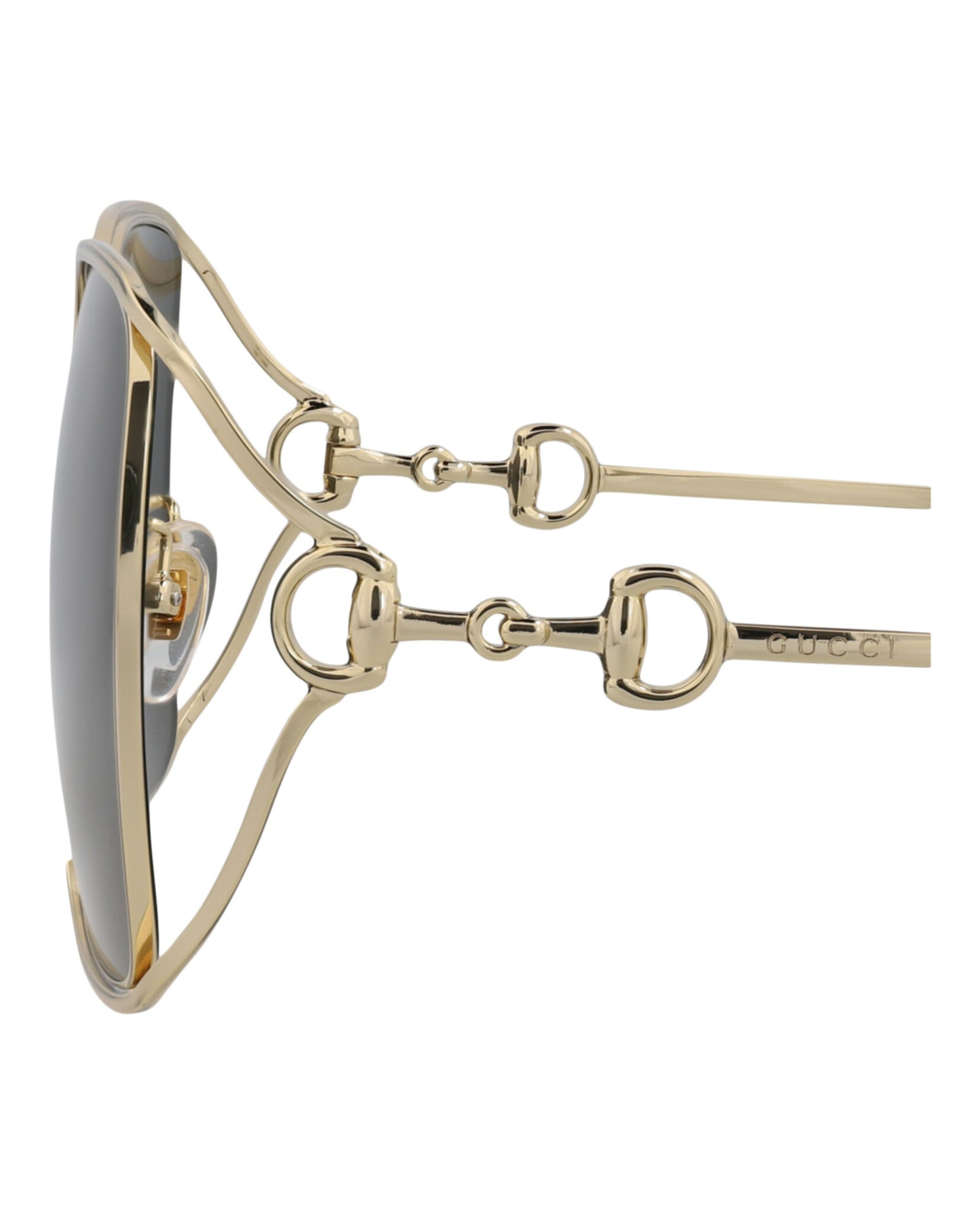 title:Gucci Square-Frame Metal Sunglasses;color:Gold Gold Grey