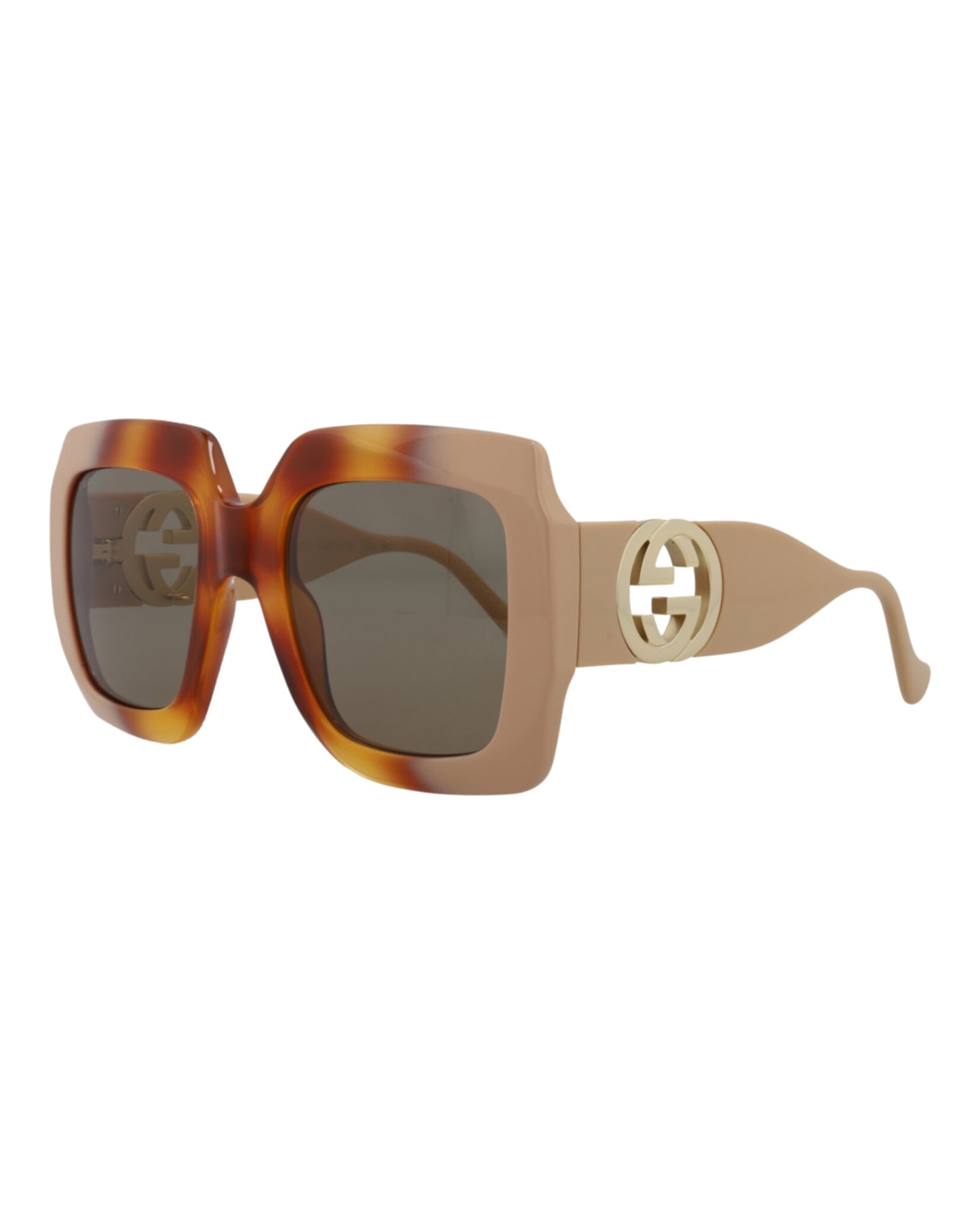 title:Gucci Square-Frame Injection Sunglasses;color:Havana Ivory Brown