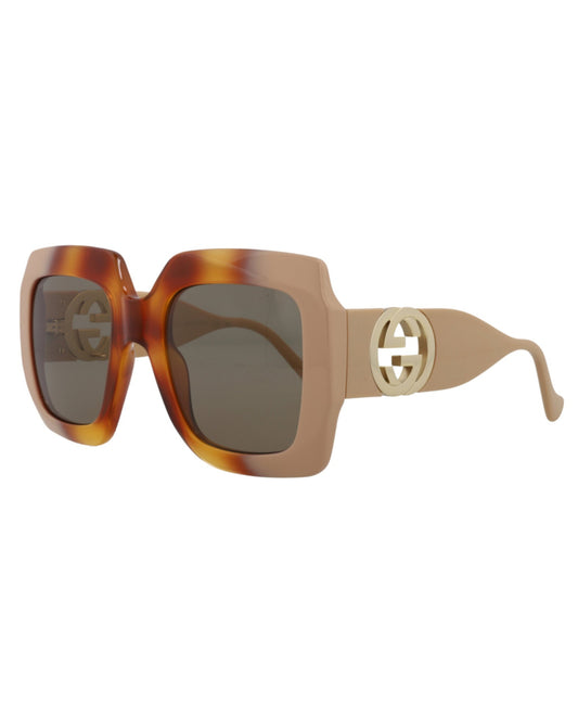 title:Gucci Square-Frame Injection Sunglasses;color:Havana Ivory Brown