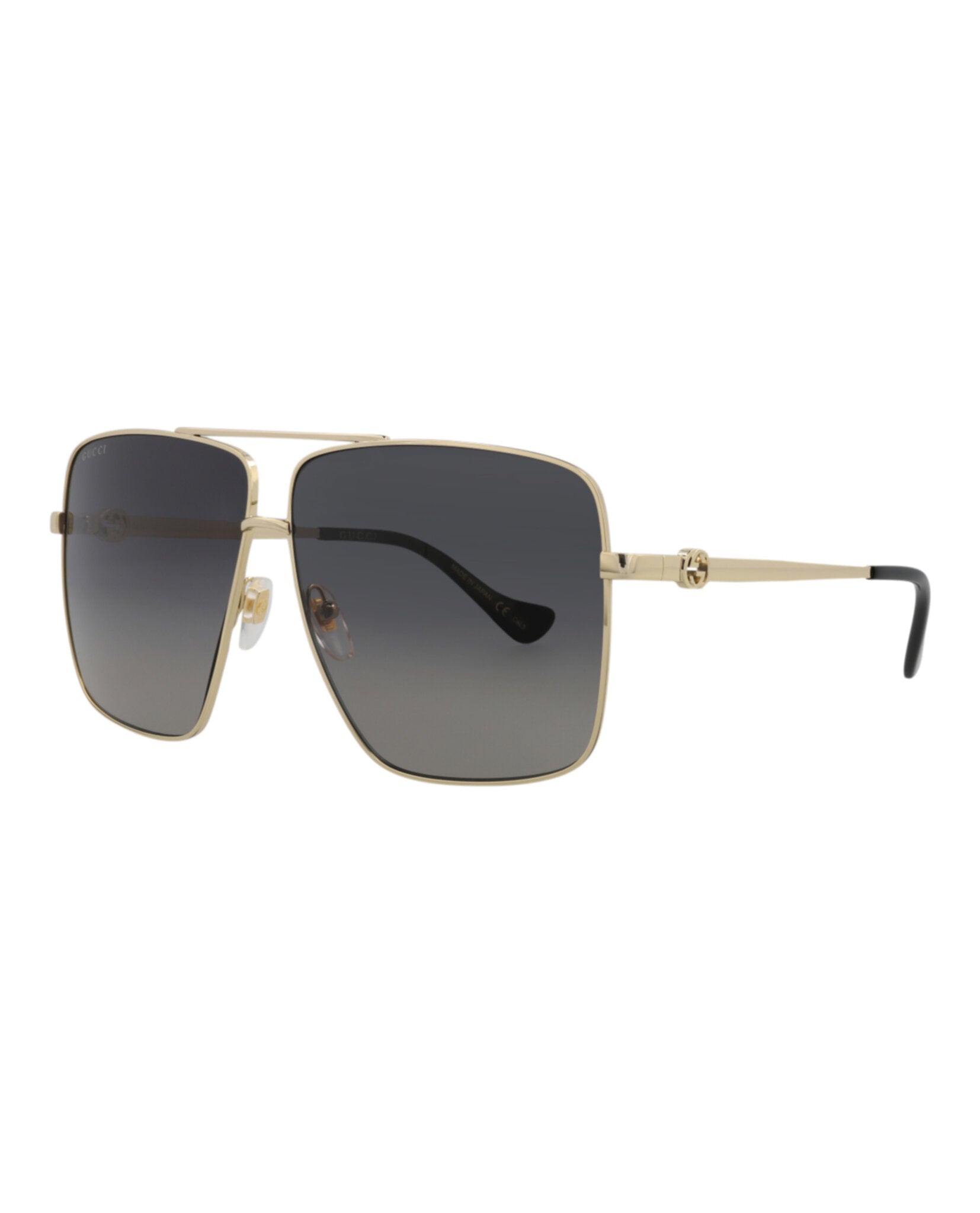 title:Gucci Aviator-Style Metal Sunglasses;color:Gold Gold Grey