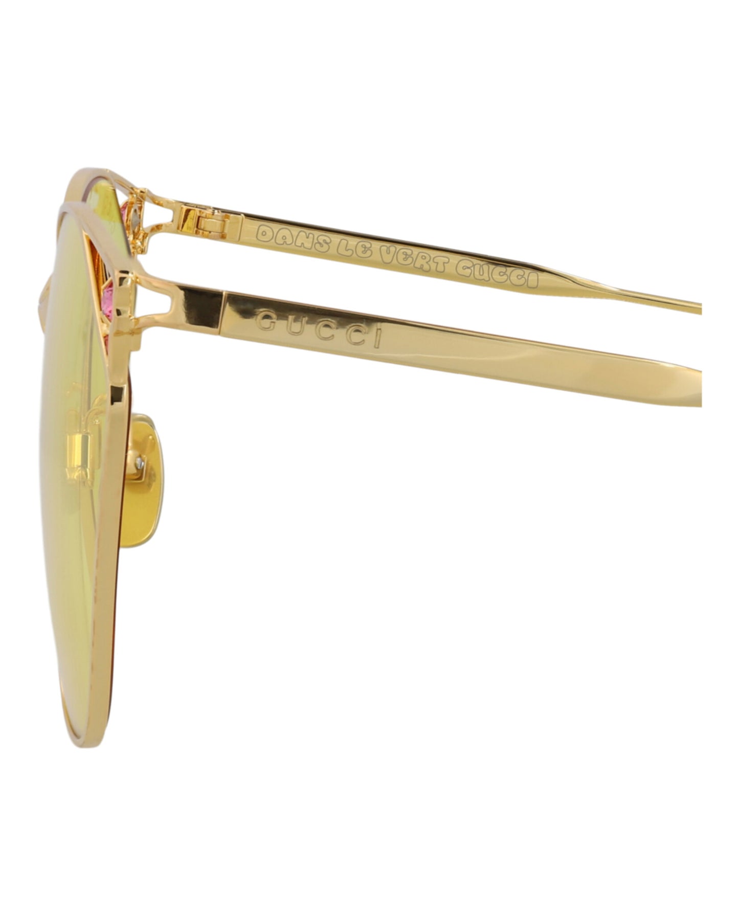 title:Gucci Cat Eye-Frame Metal Sunglasses;color:Gold Gold Yellow