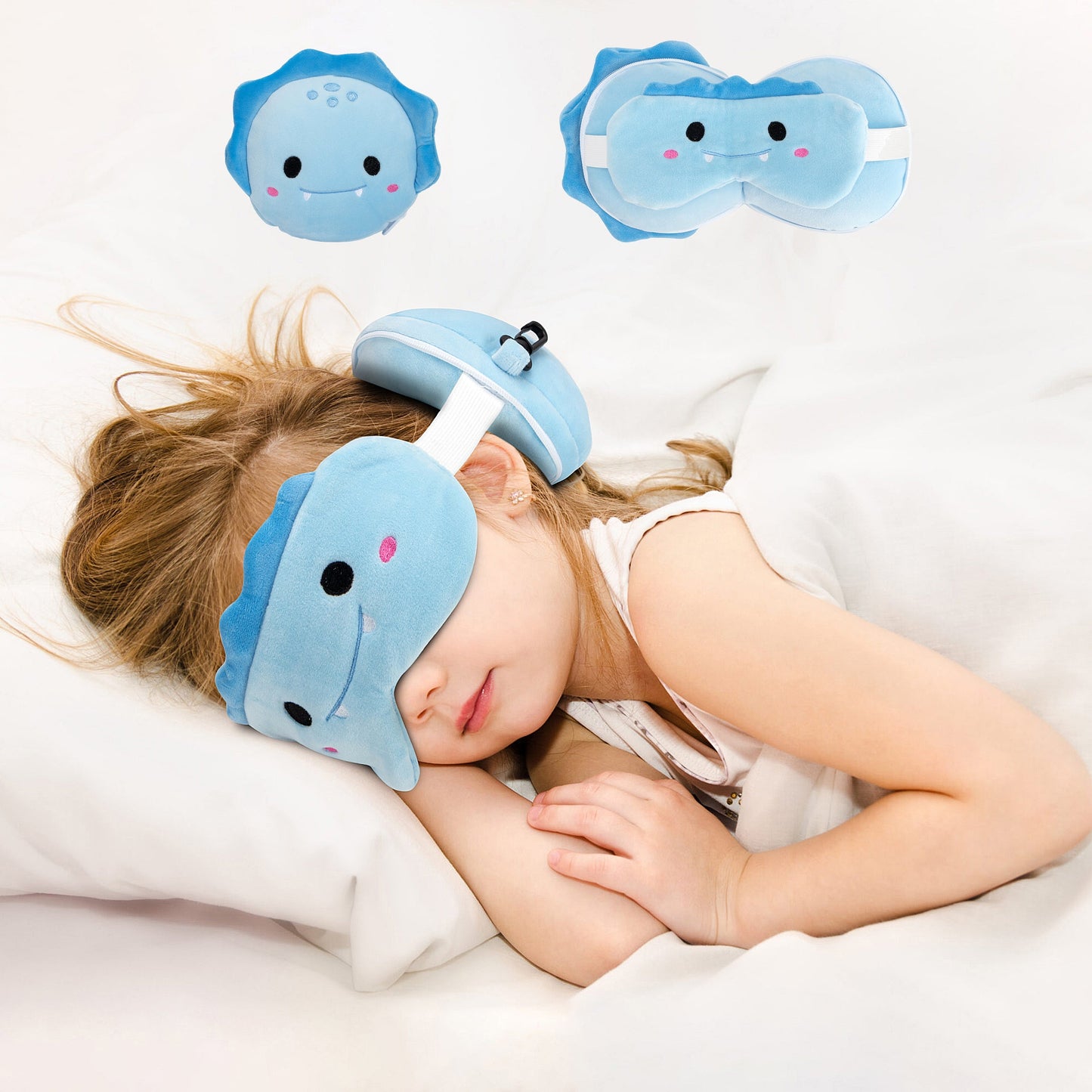 Kids 2-in-1 Travel Pillow and Eye Mask Animal Plush Soft Eye Mask Blindfold for Sleeping, Nights and Travel